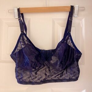 Fortnight Lingerie Vega longline bra, chevron jacquard lace, navy blue, 34C